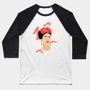Frida Kahlo modern portrait famous mexican painter red roses headpiece decoration Baseball T-Shirt